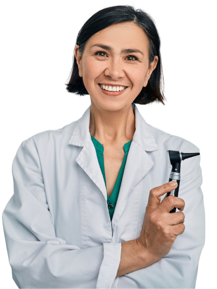 Able Hearing Oregon City - A smiling female doctor holding a stethoscope.